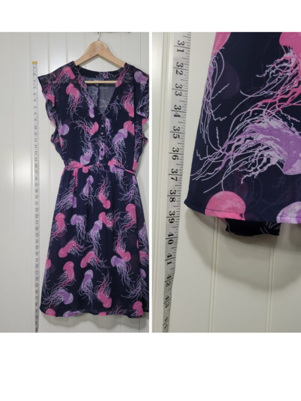 ModCloth 50s 60s Retro Whimsical Navy Jellyfish Ocean Sea Print Chiffon Dress XL - Picture 12 of 14